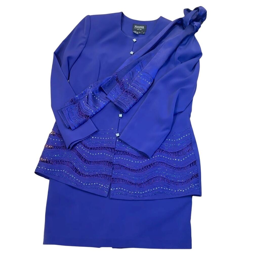 Natasia Vintage Suit Set Skirt Scarf jacket‎ size 14